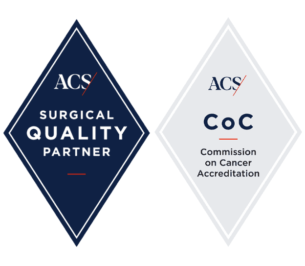 ACS-quality-coc-diamonds American College of Surgeons Quality Partner and Commission on Cancer Accreditation logos