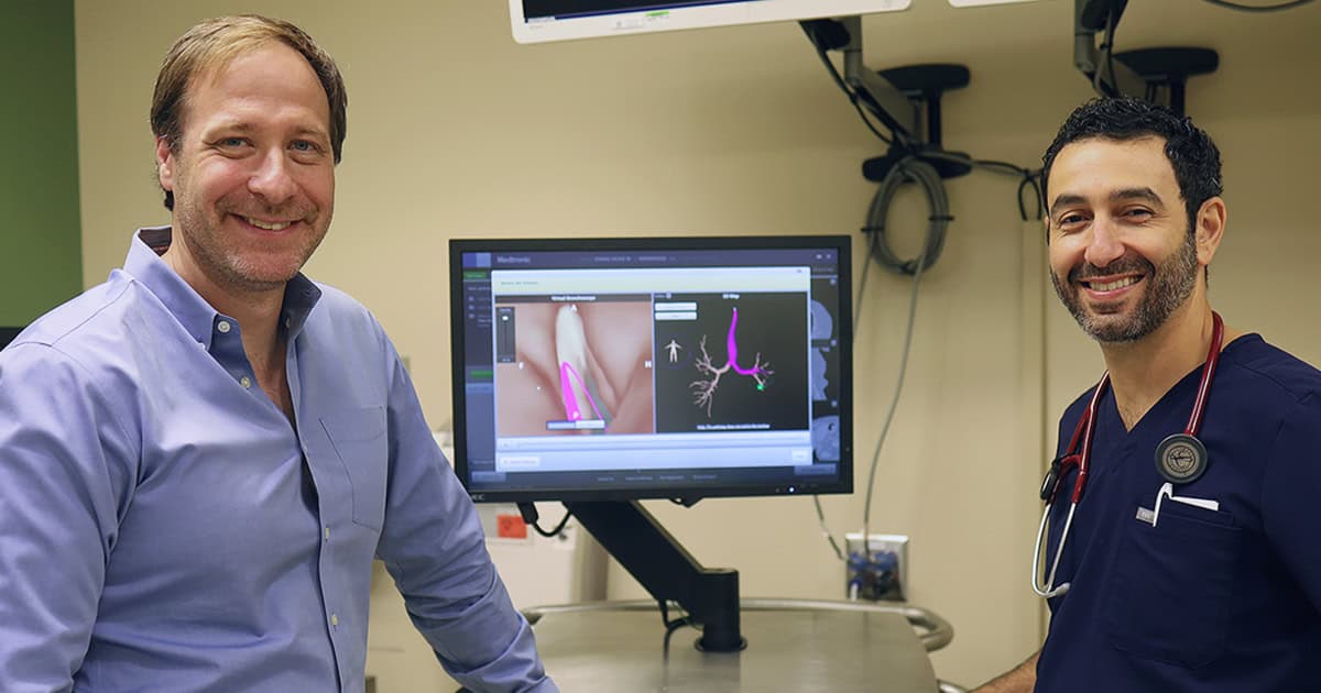 Dr. Devin Sherman and Dr. Tufik Assad with bronchoscopy equipment at Williamson Medical Center in Franklin, Tenn.